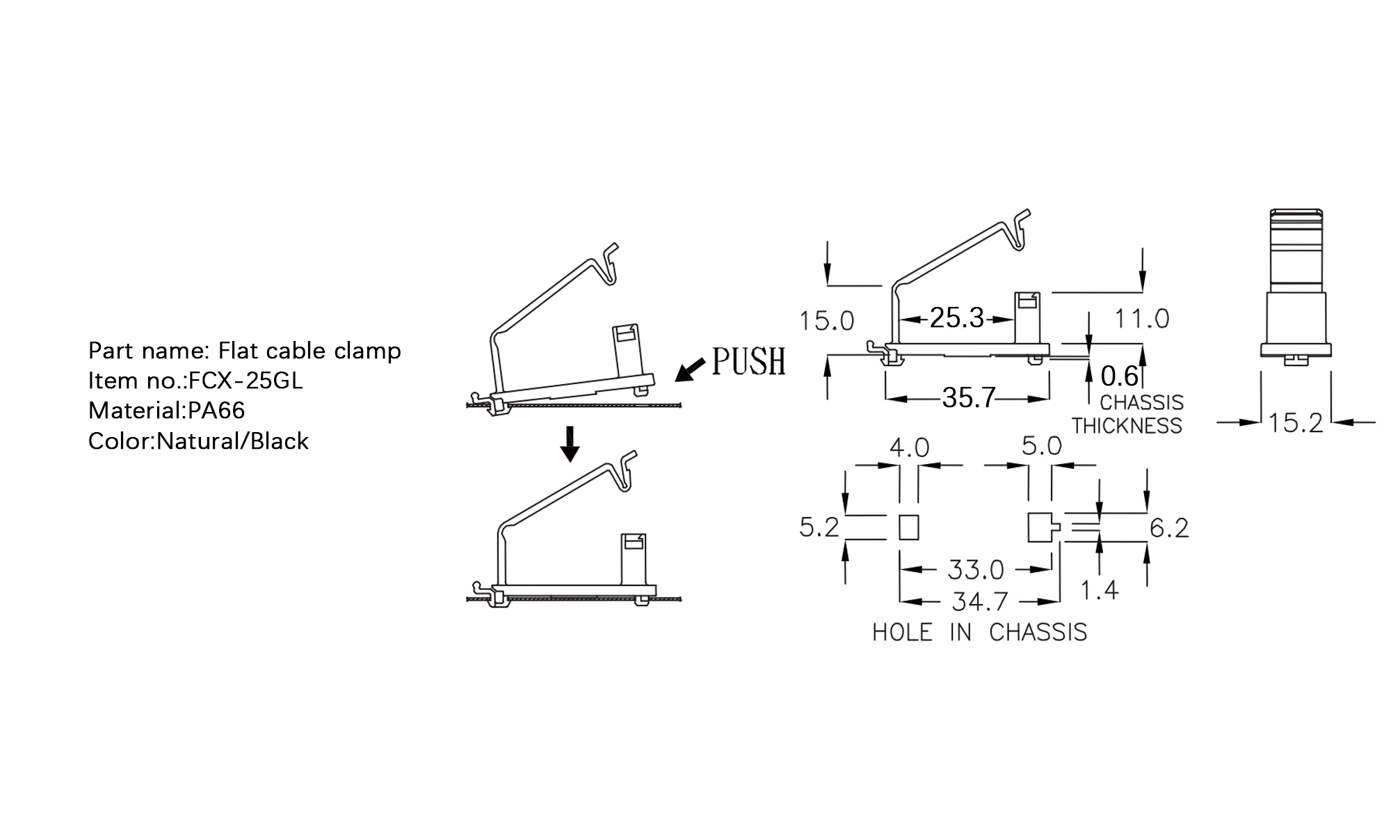 Plastic Flat Cable Clamp FCX-25GL